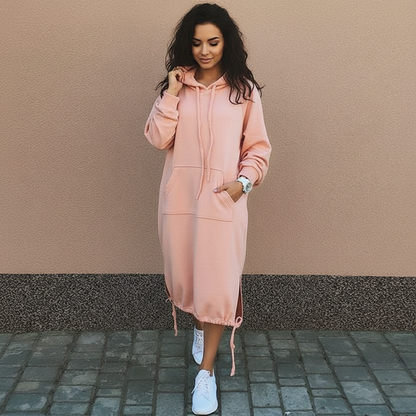 Dames Hoodie Jurk met Kangoeroezak en Capuchon