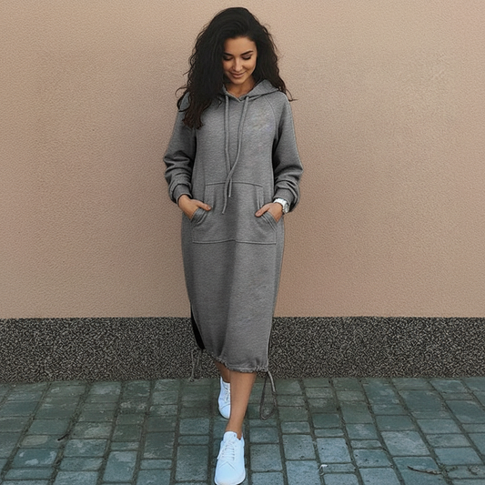 Dames Hoodie Jurk met Kangoeroezak en Capuchon - StudioMarella