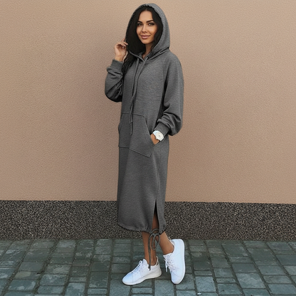 Dames Hoodie Jurk met Kangoeroezak en Capuchon