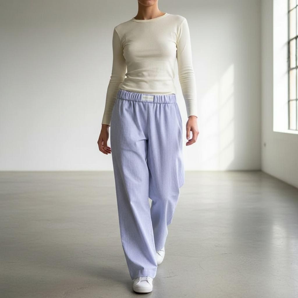 Dames Lounge Broek Elastische Taille Streep Patroon Comfortabel