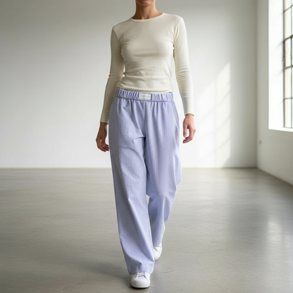 Dames Lounge Broek Elastische Taille Streep Patroon Comfortabel