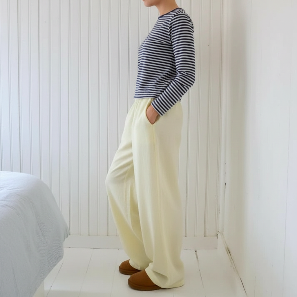 Dames Lounge Broek Elastische Taille Streep Patroon Comfortabel