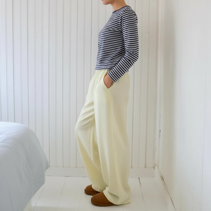 Dames Lounge Broek Elastische Taille Streep Patroon Comfortabel
