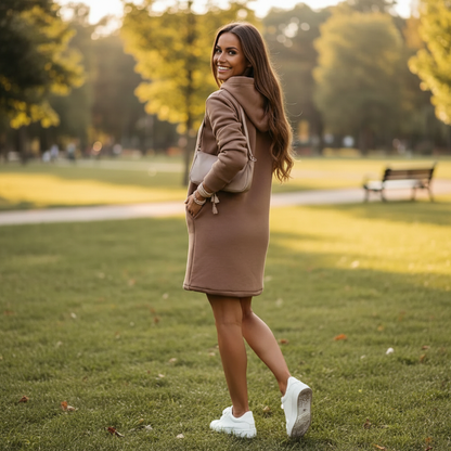 Vrouwelijke Hoodie Jurk Comfortabel met Capuchon en Kangoeroezak