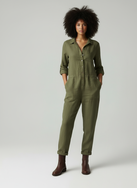 Vrouwen Jumpsuit Knoopsluiting Borstzakken Zomerjurk - StudioMarella