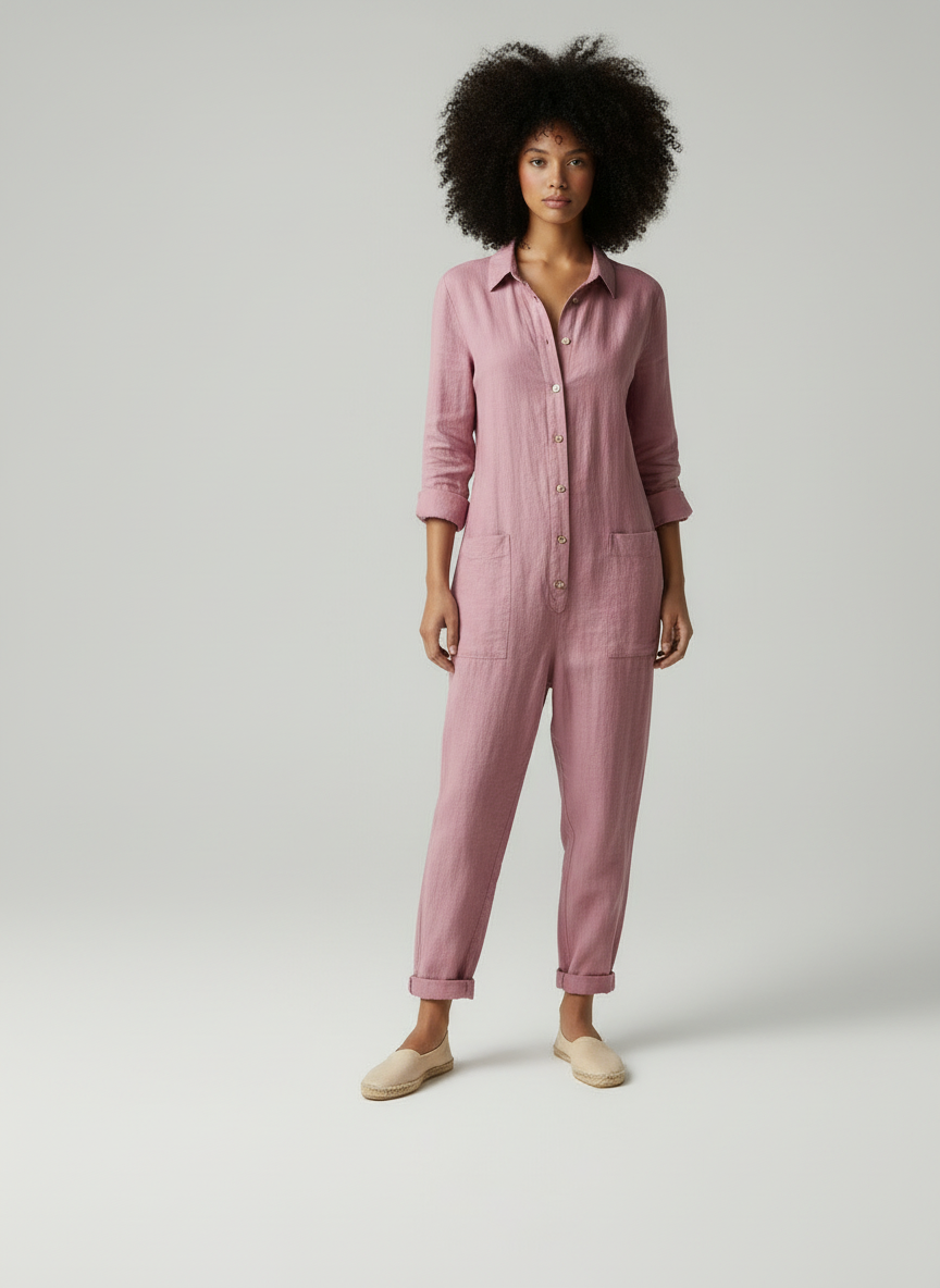 Vrouwen Jumpsuit Knoopsluiting Borstzakken Zomerjurk