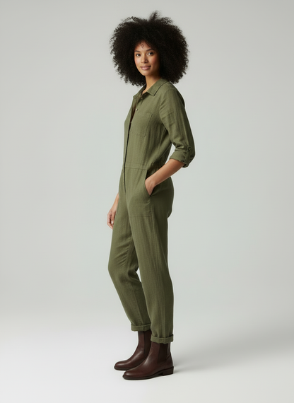 Vrouwen Jumpsuit Knoopsluiting Borstzakken Zomerjurk