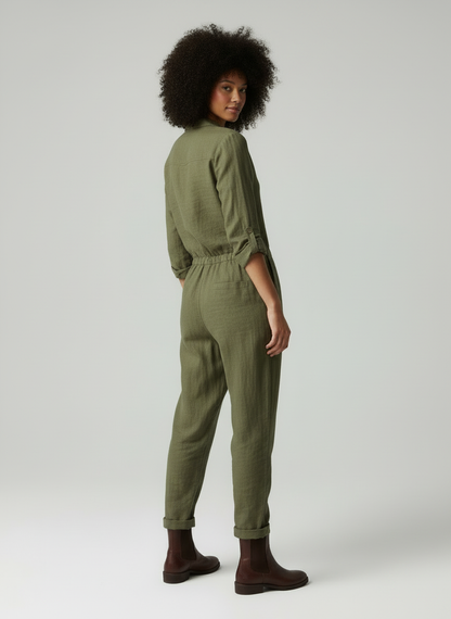 Vrouwen Jumpsuit Knoopsluiting Borstzakken Zomerjurk