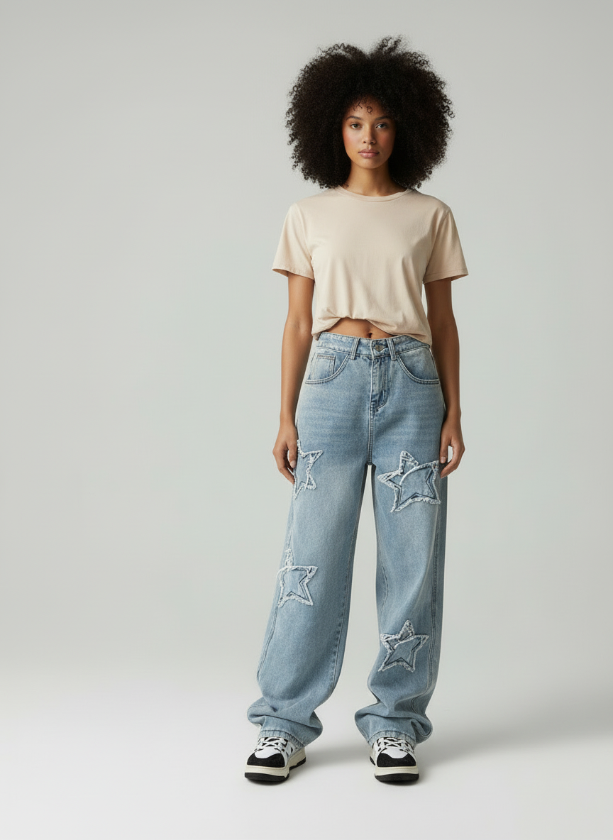Dames Jeans Baggy Losse Fit Sterrenprint