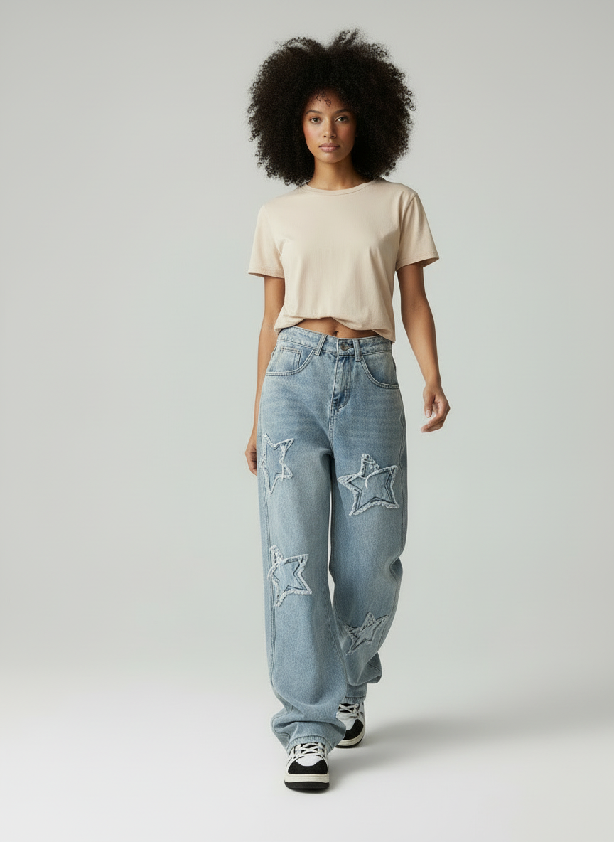 Dames Jeans Baggy Losse Fit Sterrenprint - StudioMarella