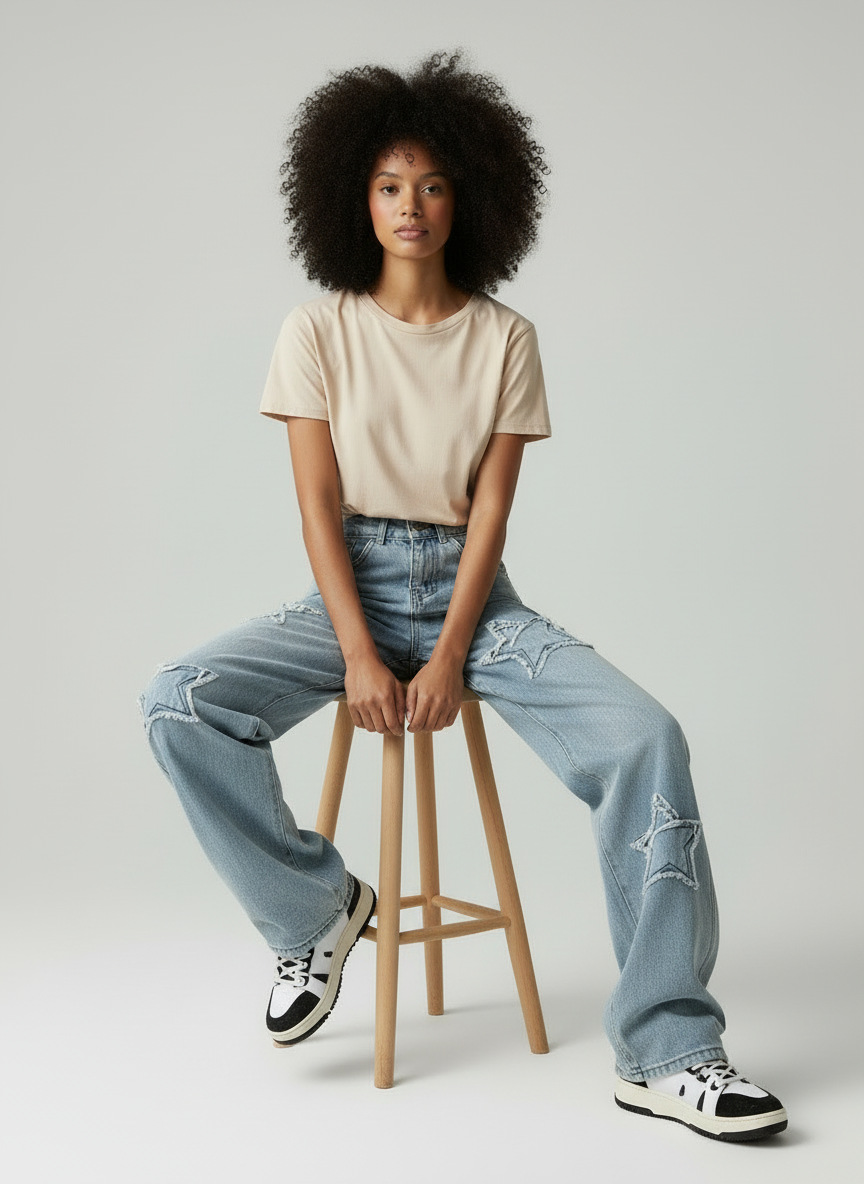 Dames Jeans Baggy Losse Fit Sterrenprint