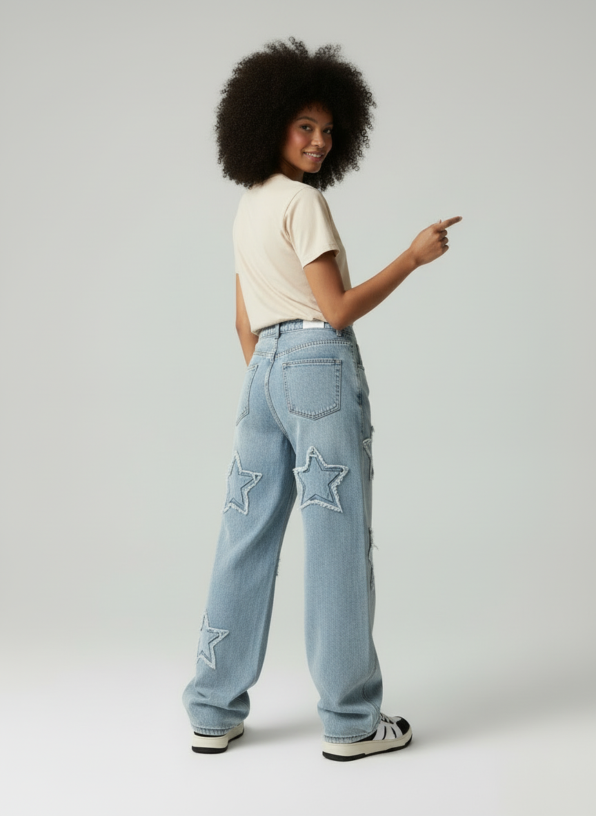 Dames Jeans Baggy Losse Fit Sterrenprint