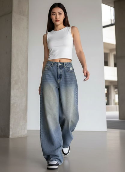 Dames Jeans Wijde Pijpen Comfortabele Stijl - StudioMarella