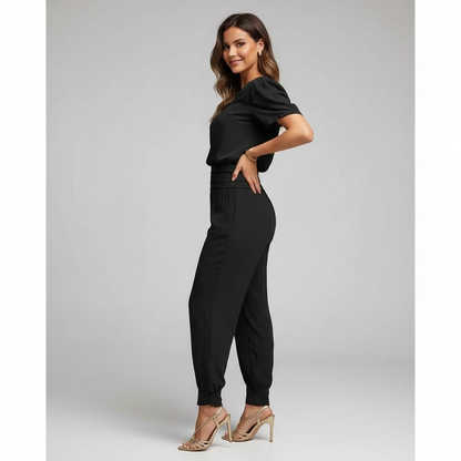 Vrouwen Jumpsuit V-hals Pofmouwen Slank Taille