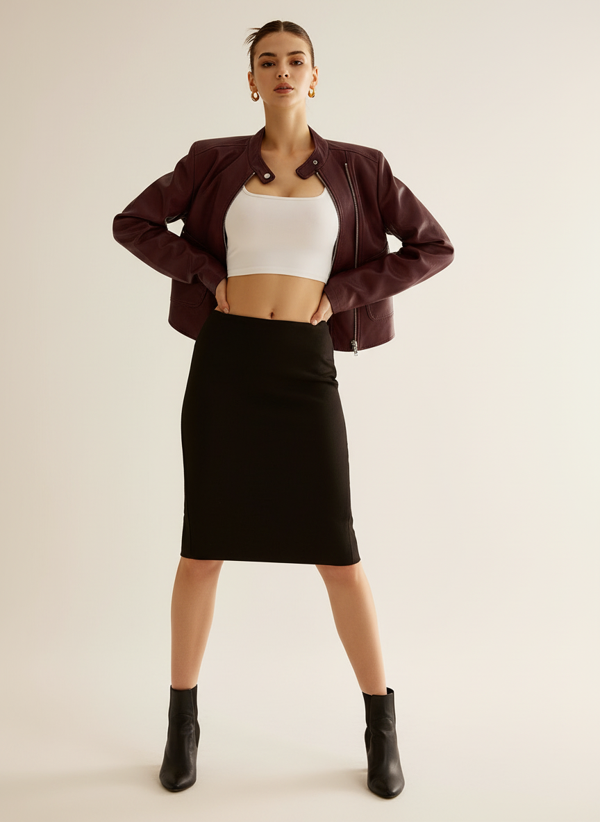 Vrouwen Faux Leren Jas Cropped Met Opstaande Kraag