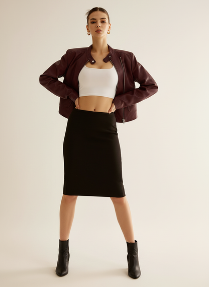 Vrouwen Faux Leren Jas Cropped Met Opstaande Kraag