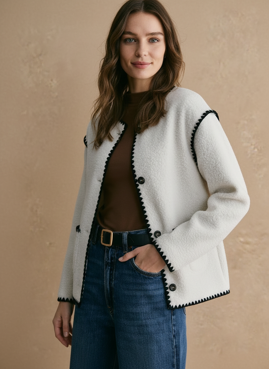 Dames Jas met Geschulpte Rand Zwart Leerlook