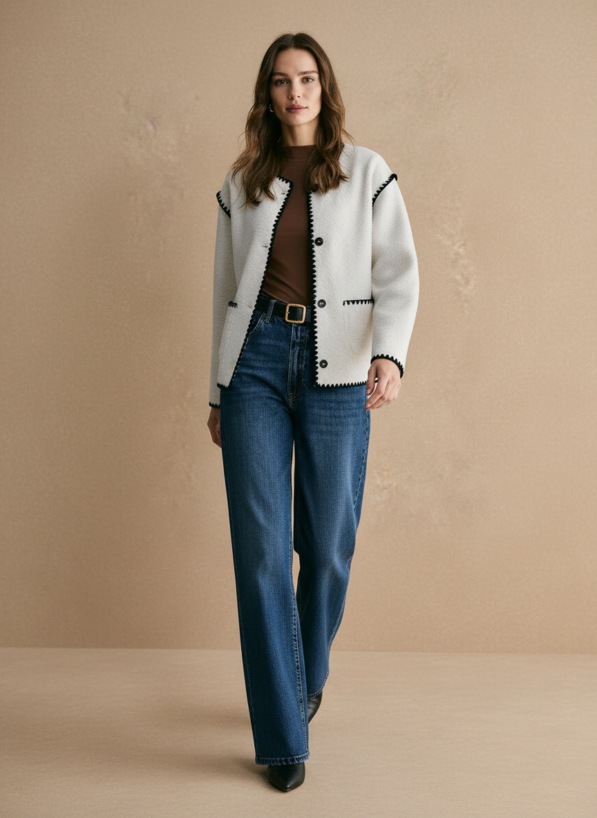 Dames Jas met Geschulpte Rand Zwart Leerlook