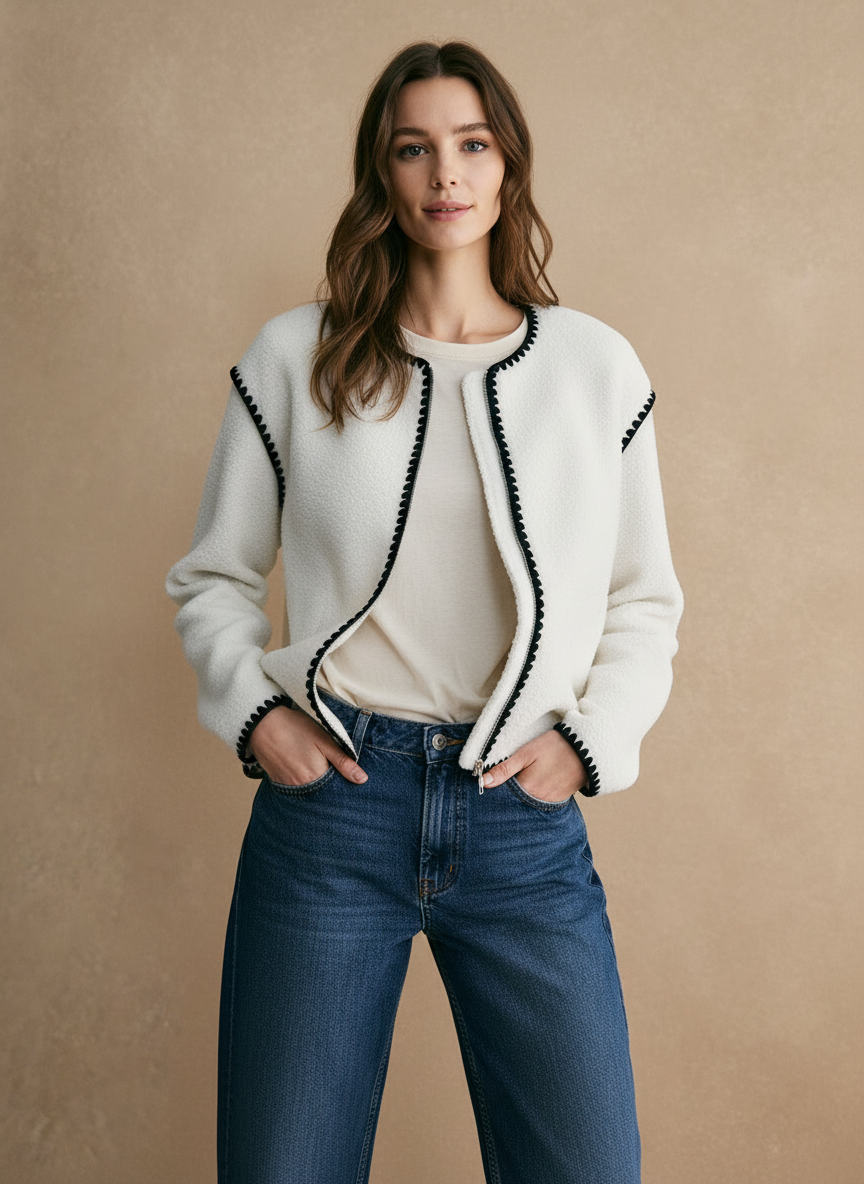 Dames Jas met Geschulpte Rand Zwart Leerlook - StudioMarella