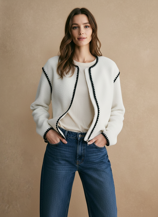 Dames Jas met Geschulpte Rand Zwart Leerlook - StudioMarella
