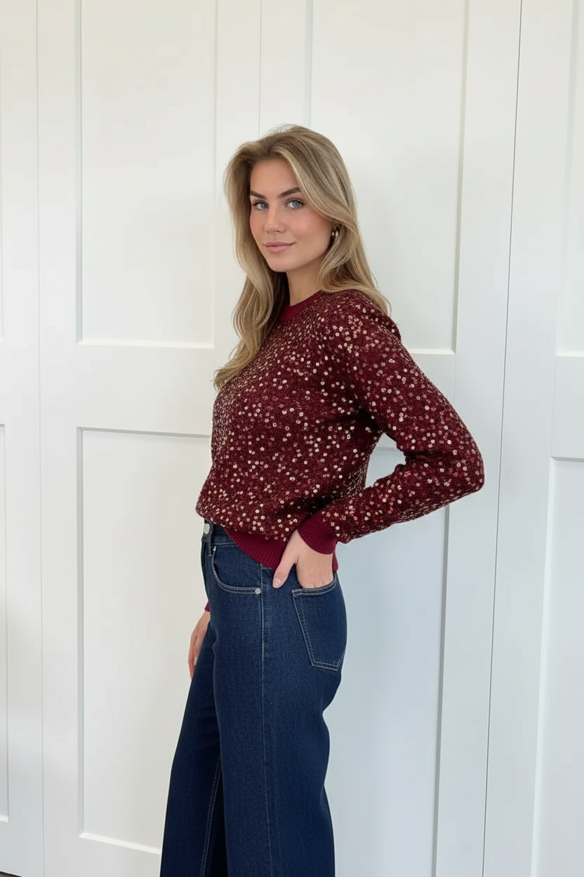 Dames Top met Glimmende Pailletten Glitter Effect
