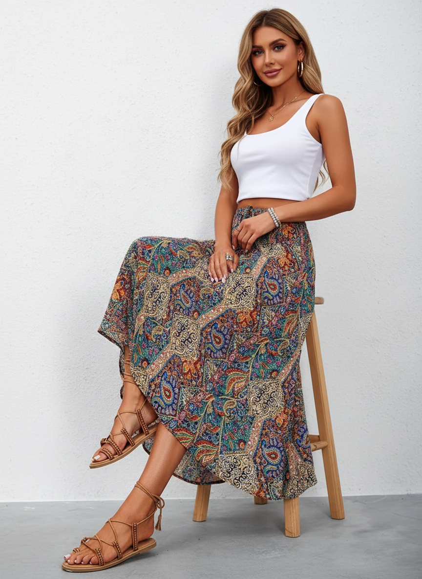 Dames Maxi Rok Paisley Print Asymmetrisch Lange Rok