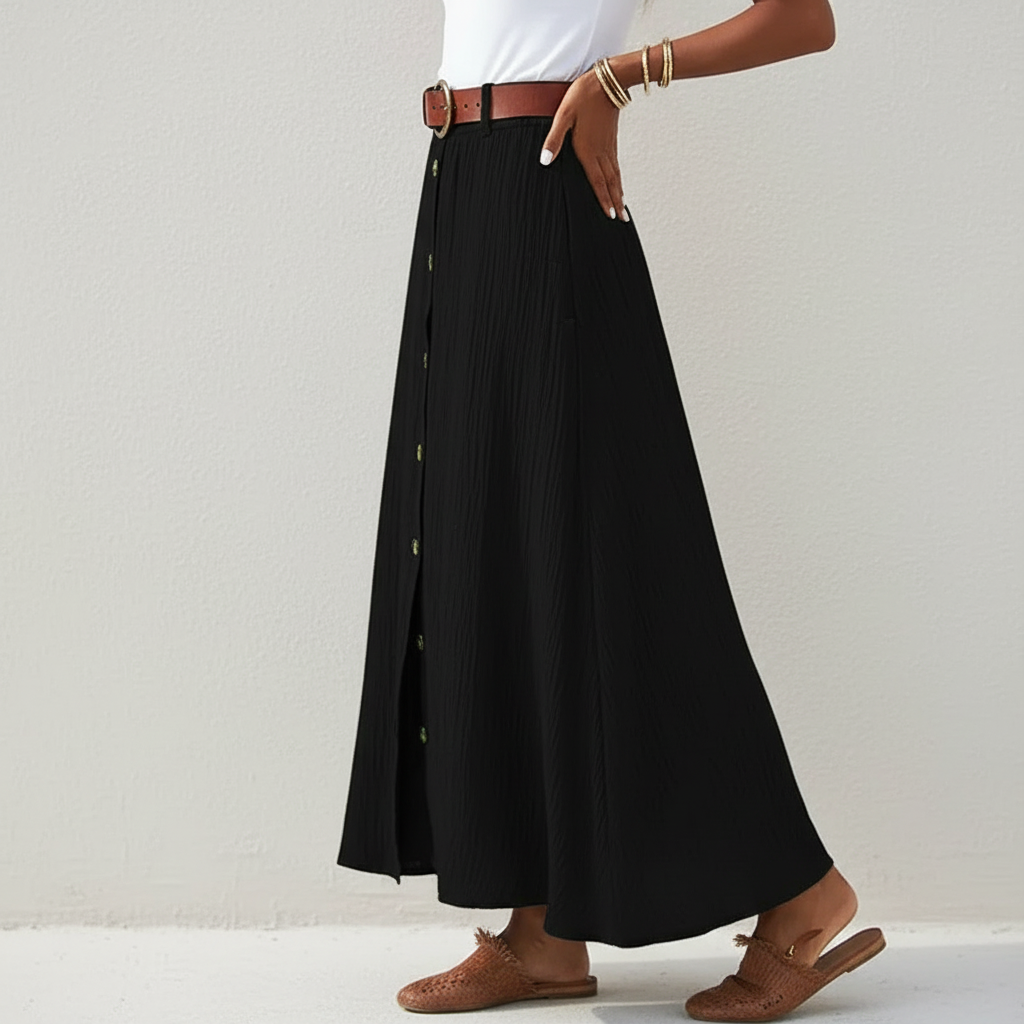 Dames Maxi Rok Volledige Knoopsluiting Textuur Stof