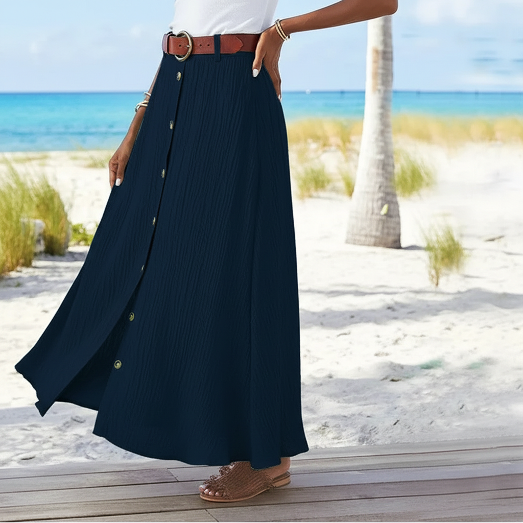 Dames Maxi Rok Volledige Knoopsluiting Textuur Stof