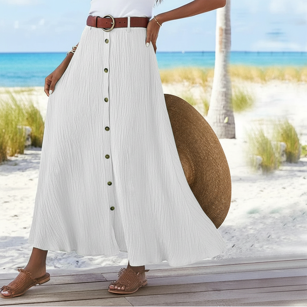 Dames Maxi Rok Volledige Knoopsluiting Textuur Stof - StudioMarella