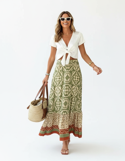 Dames Maxirok Gelaagd met Ruches en Geometrische Print