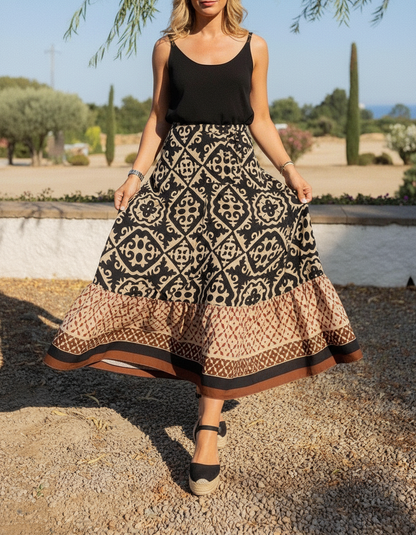 Dames Maxirok Gelaagd met Ruches en Geometrische Print