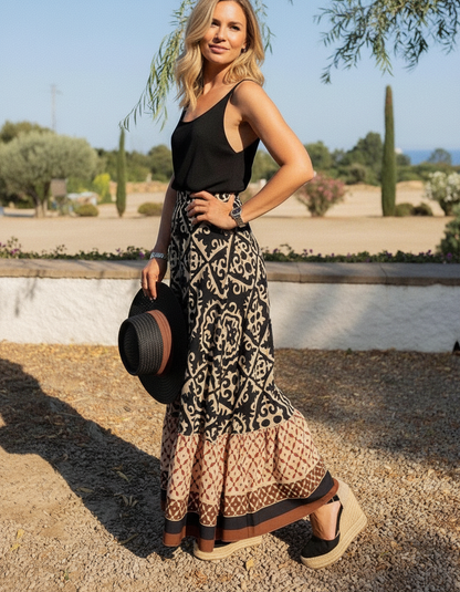 Dames Maxirok Gelaagd met Ruches en Geometrische Print - StudioMarella