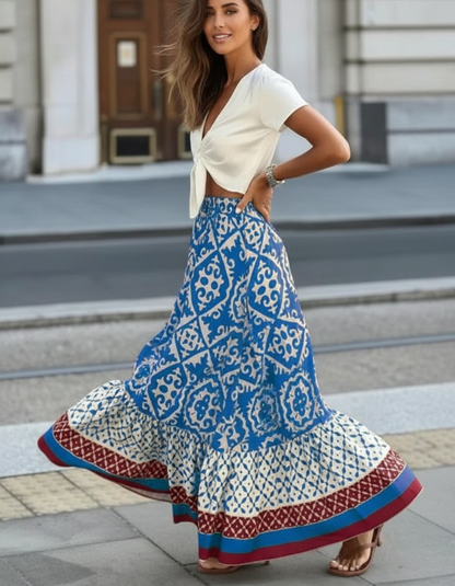 Dames Maxirok Gelaagd met Ruches en Geometrische Print
