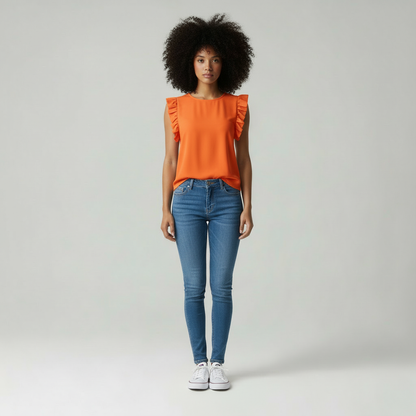 Dames Top met Ruches en Pofmouwen