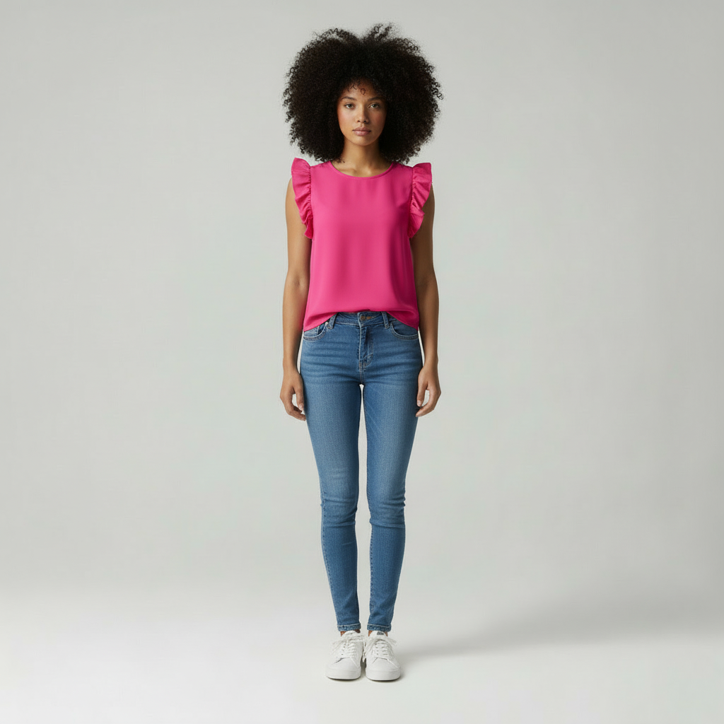 Dames Top met Ruches en Pofmouwen