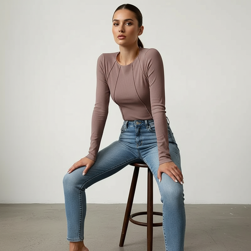 Dames Top Lange Mouwen Unieke Naaddetails Elegant Design