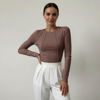 Dames Top Lange Mouwen Unieke Naaddetails Elegant Design - StudioMarella