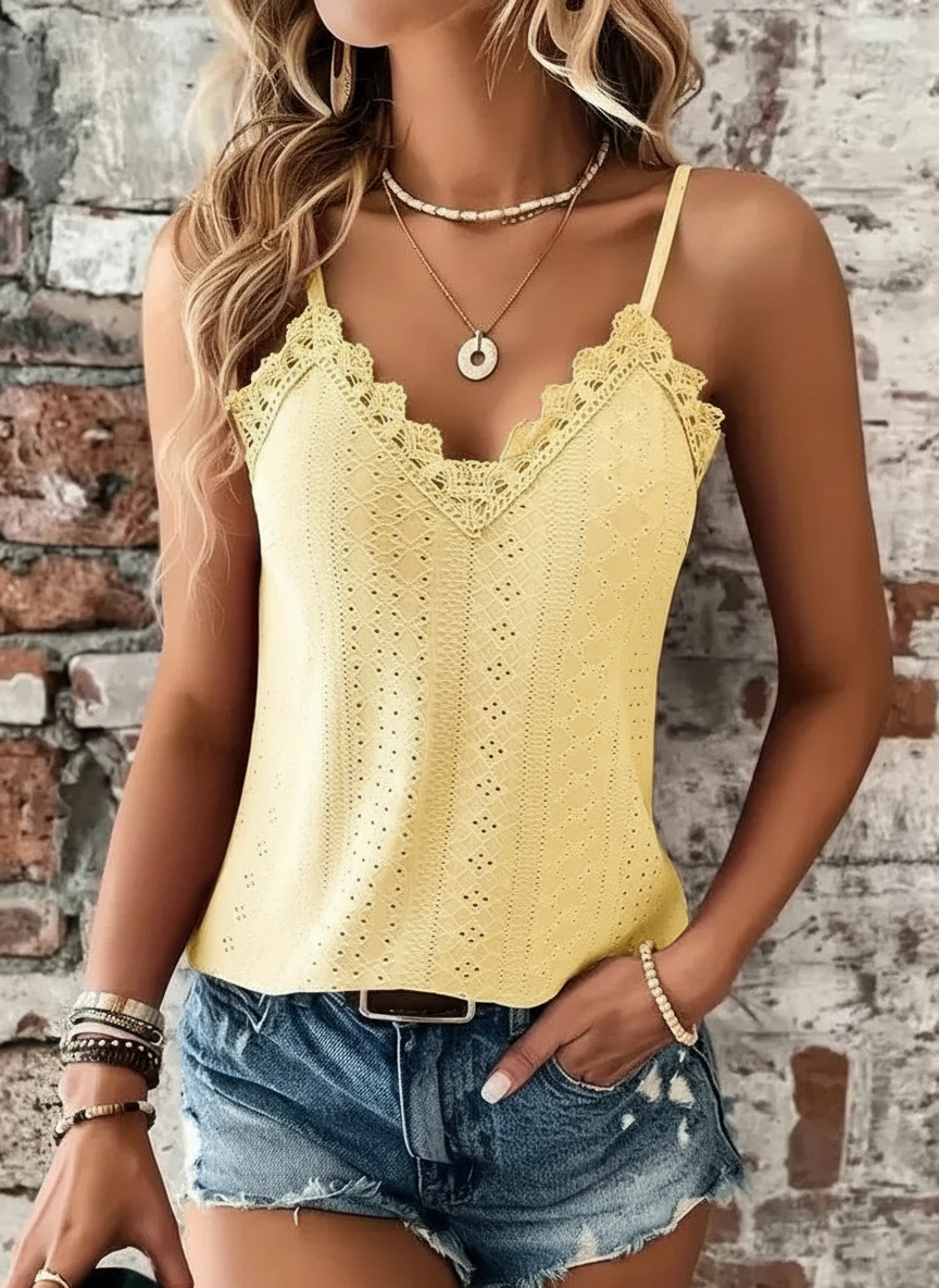 Dames Cami Top met Kanten Rand en Broderie