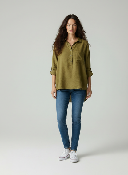 Vrouwen Tuniek Shirt Met Borstzak Relaxt en Comfortabel