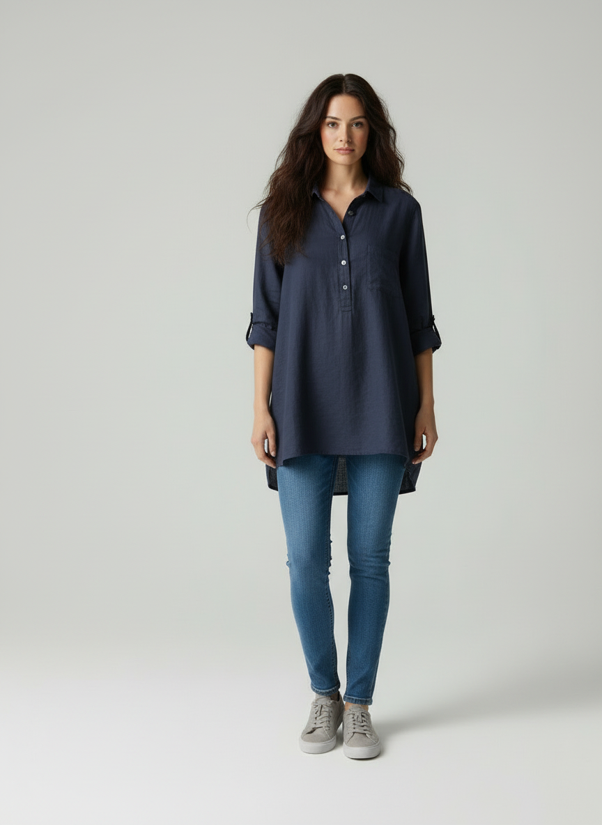 Vrouwen Tuniek Shirt Met Borstzak Relaxt en Comfortabel