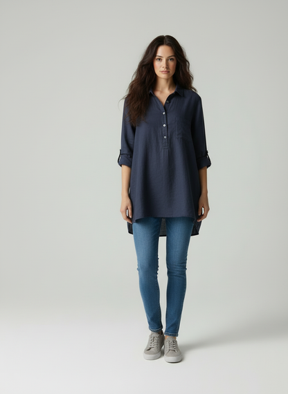 Vrouwen Tuniek Shirt Met Borstzak Relaxt en Comfortabel