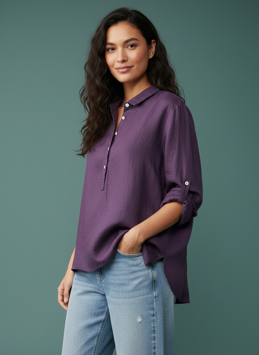 Vrouwen Tuniek Shirt Met Borstzak Relaxt en Comfortabel