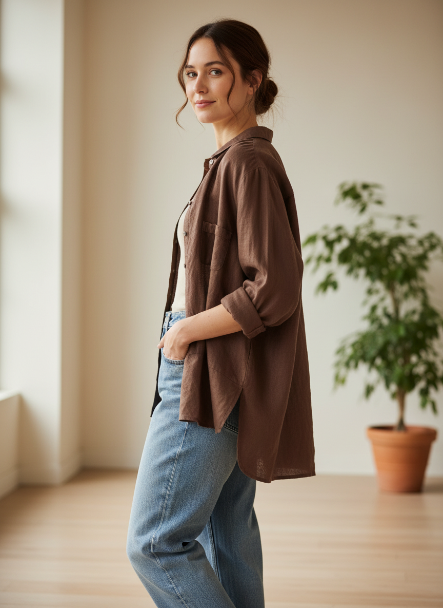 Vrouwen Tuniek Shirt Met Borstzak Relaxt en Comfortabel