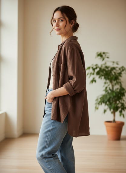 Vrouwen Tuniek Shirt Met Borstzak Relaxt en Comfortabel