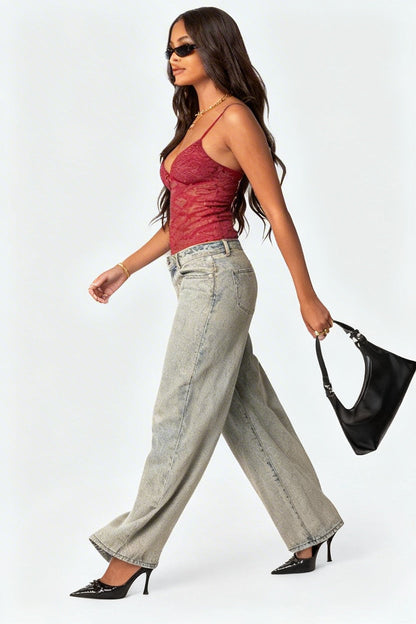 Dames Kanten Cami Top met Strikdetail en Overlay