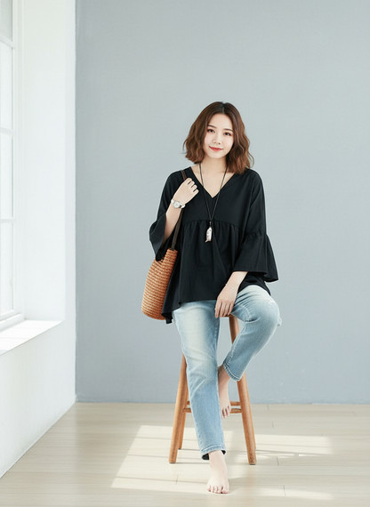 Dames Blouse Met Bel Mouwen Elegant