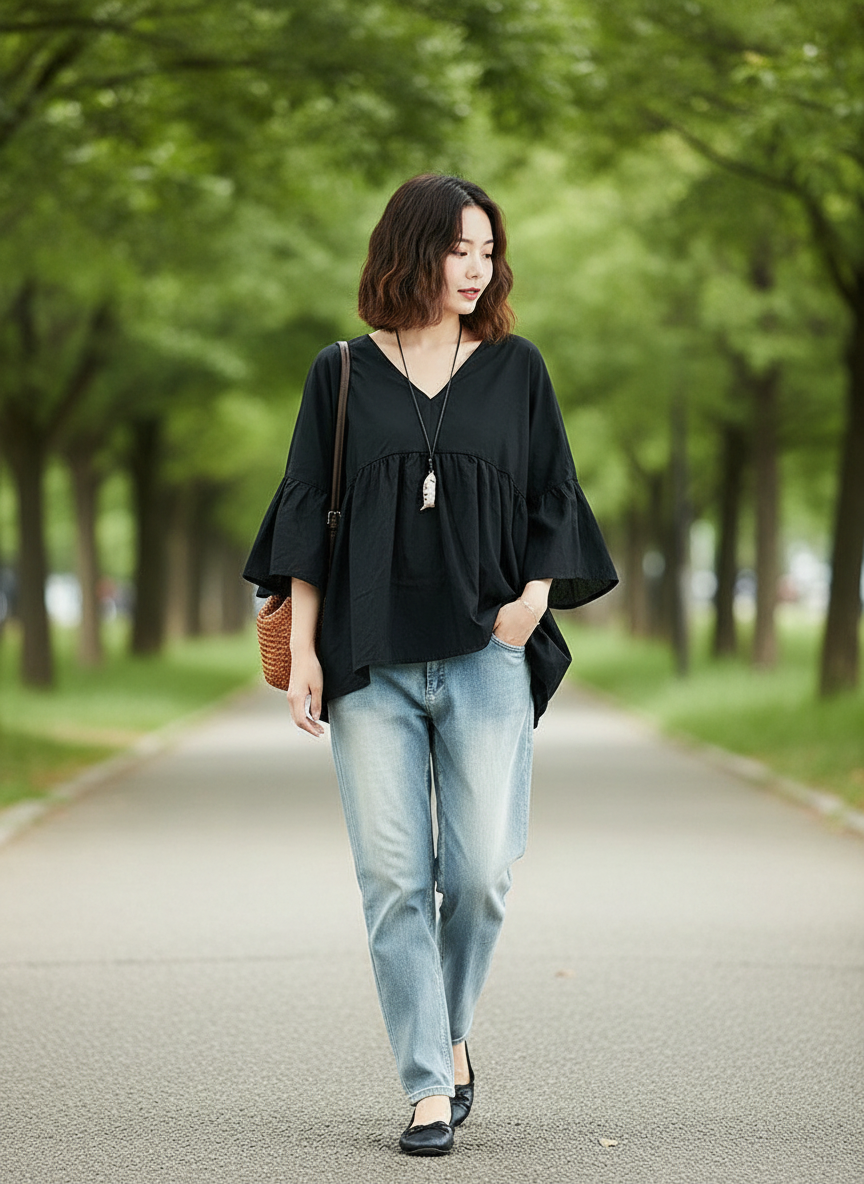 Dames Blouse Met Bel Mouwen Elegant - StudioMarella