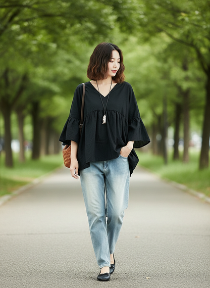 Dames Blouse Met Bel Mouwen Elegant - StudioMarella