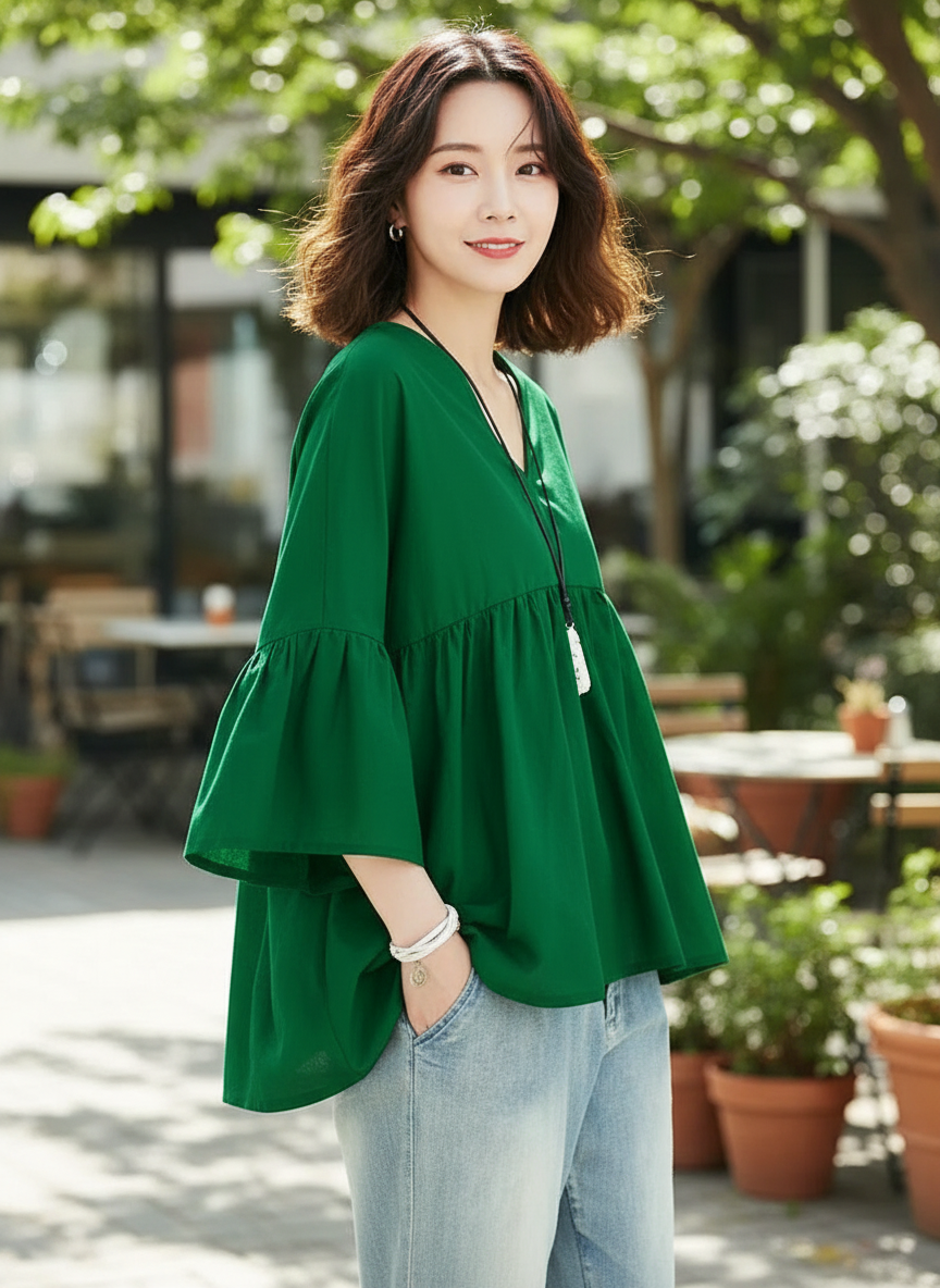 Dames Blouse Met Bel Mouwen Elegant