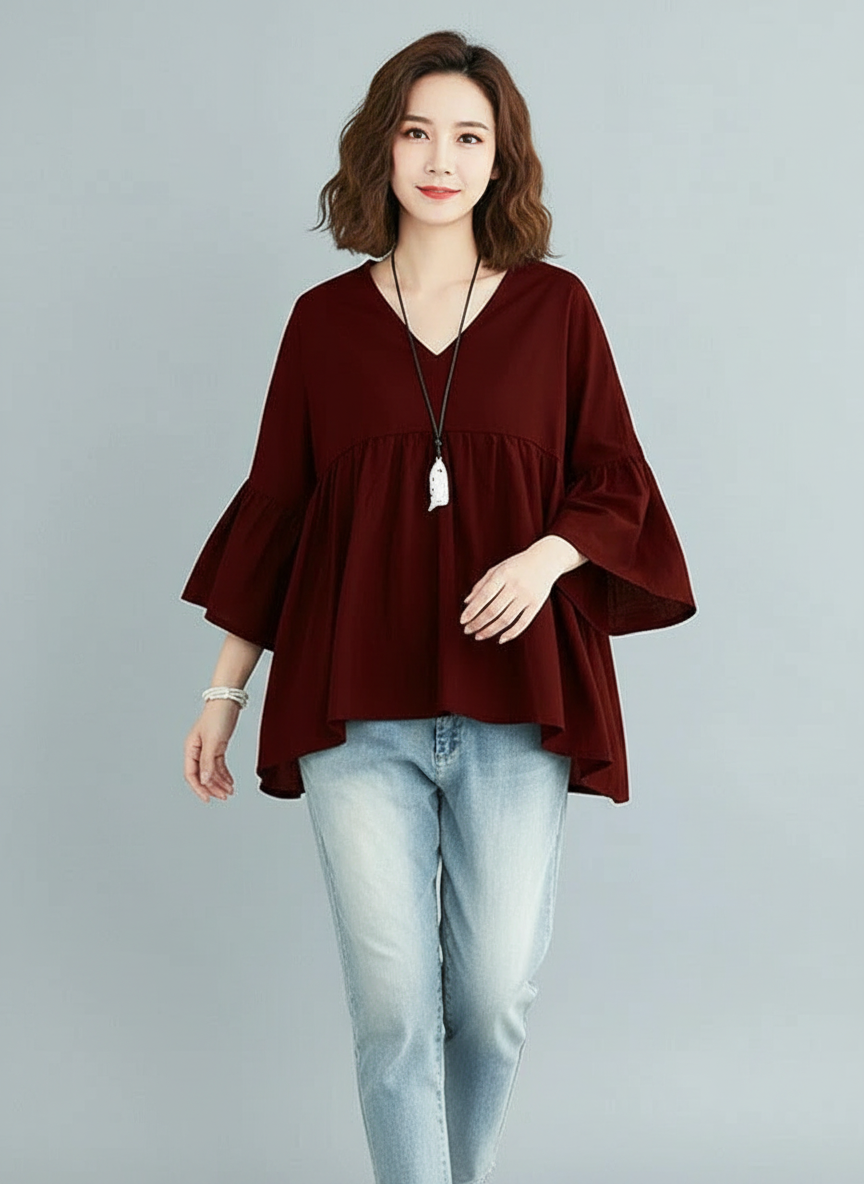Dames Blouse Met Bel Mouwen Elegant